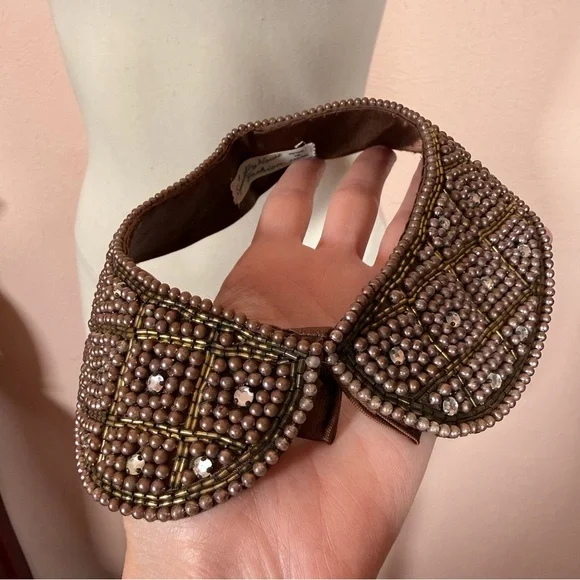 Vintage Antique Deco Retro brown Glass pearl Peter Pan Collar 1940’s 50’s - Picture 6 of 17